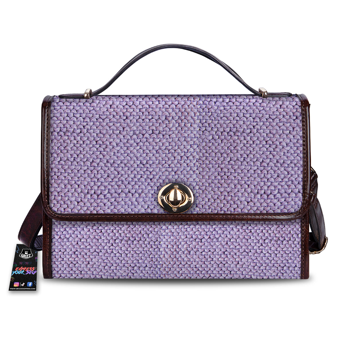 Knitted Violet Print Pattern Women's Satchel Bag
