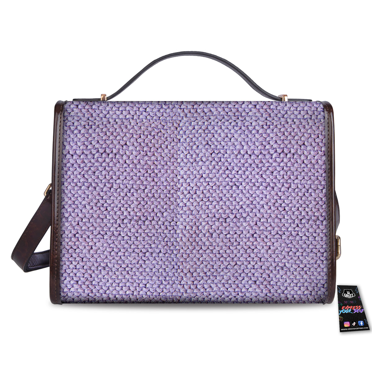 Knitted Violet Print Pattern Women's Satchel Bag