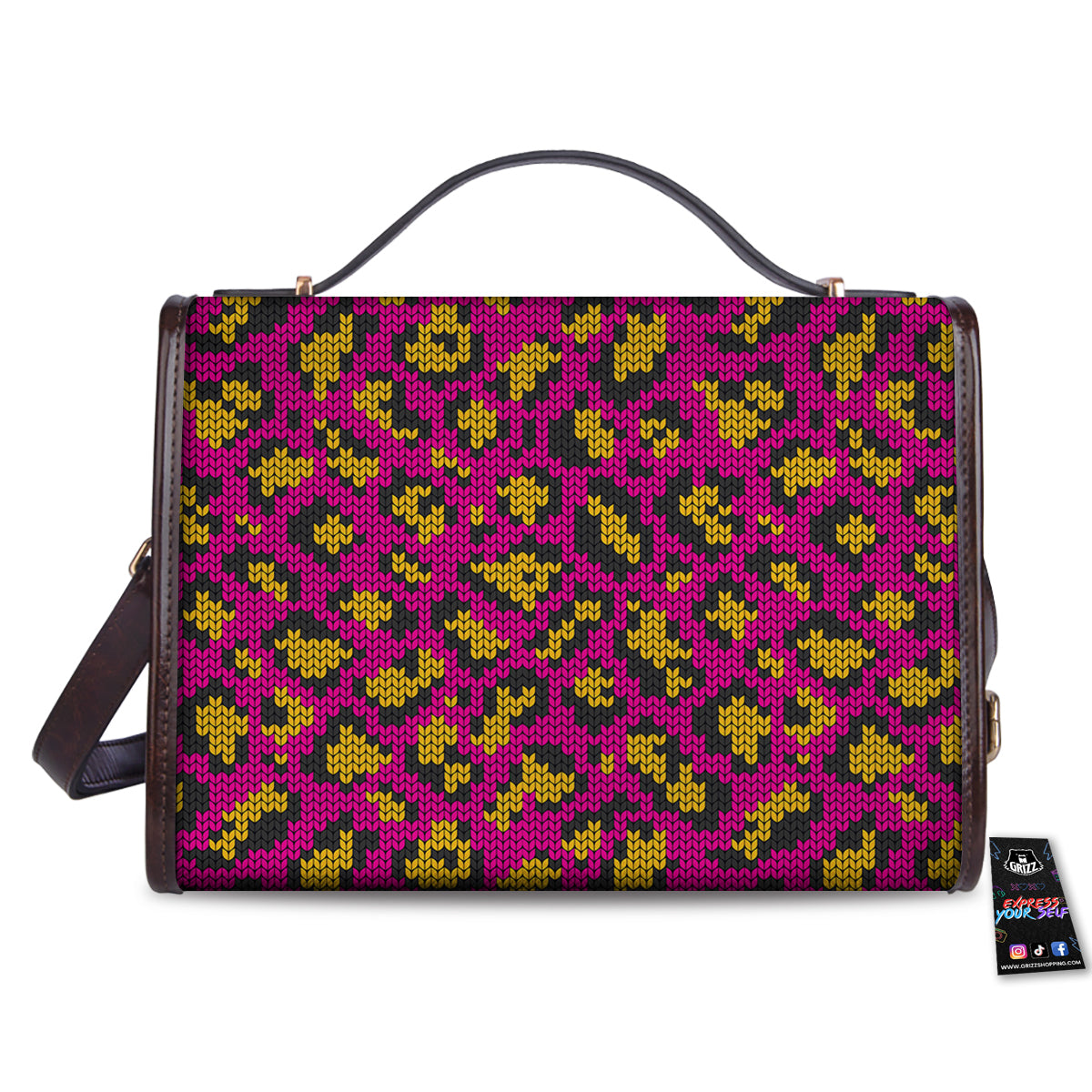 Knitted Wild Pink Leopard Print Pattern Women's Satchel Bag