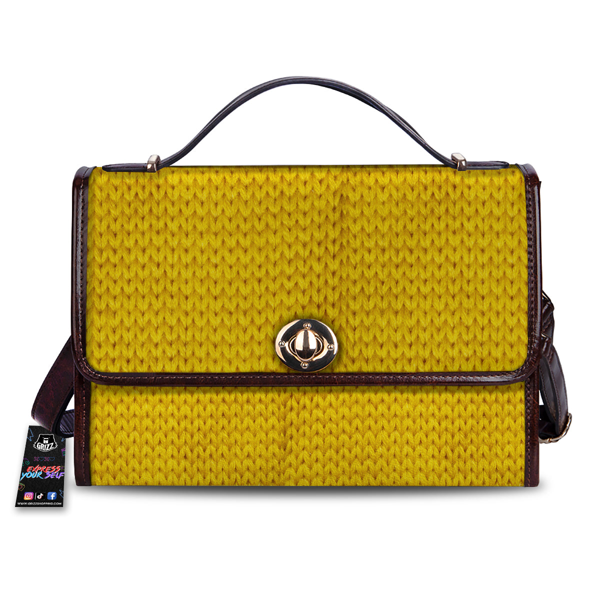Knitted Yellow Print Pattern Women's Satchel Bag