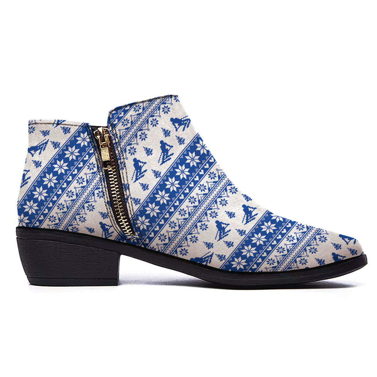 Knitting Winter Ski Print Pattern Ankle Boots-grizzshop