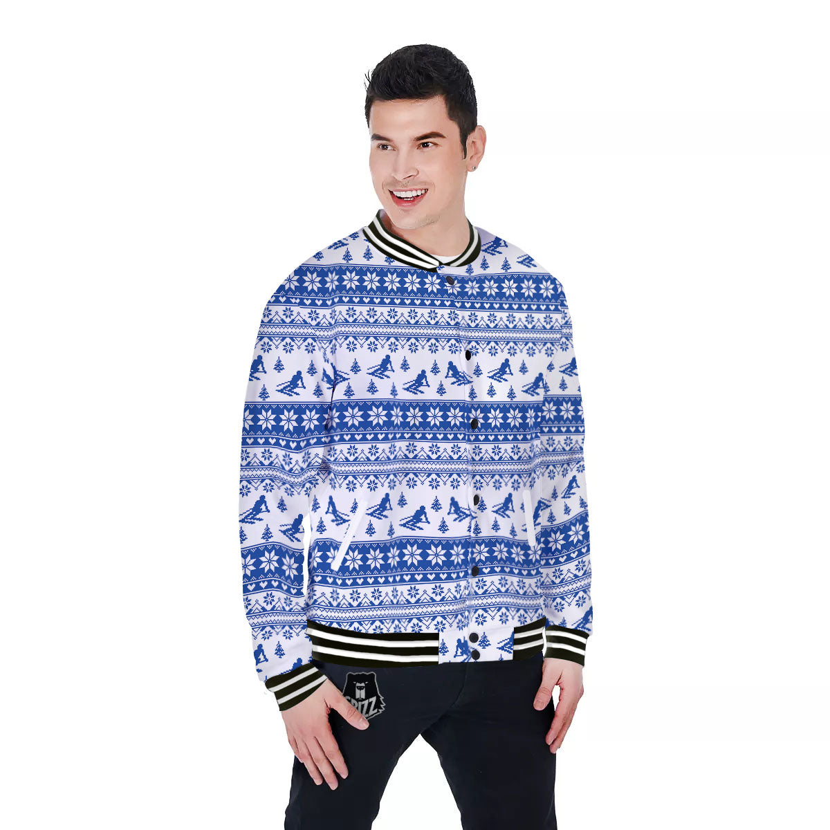 Knitting Winter Ski Print Pattern Baseball Jacket-grizzshop