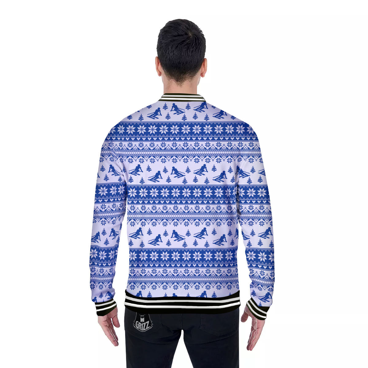 Knitting Winter Ski Print Pattern Baseball Jacket-grizzshop