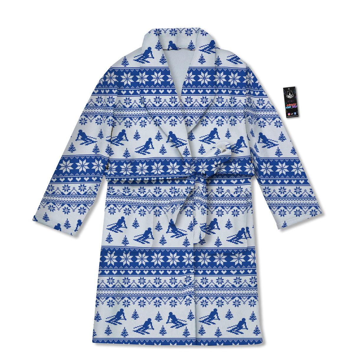 Knitting Winter Ski Print Pattern Bathrobe-grizzshop