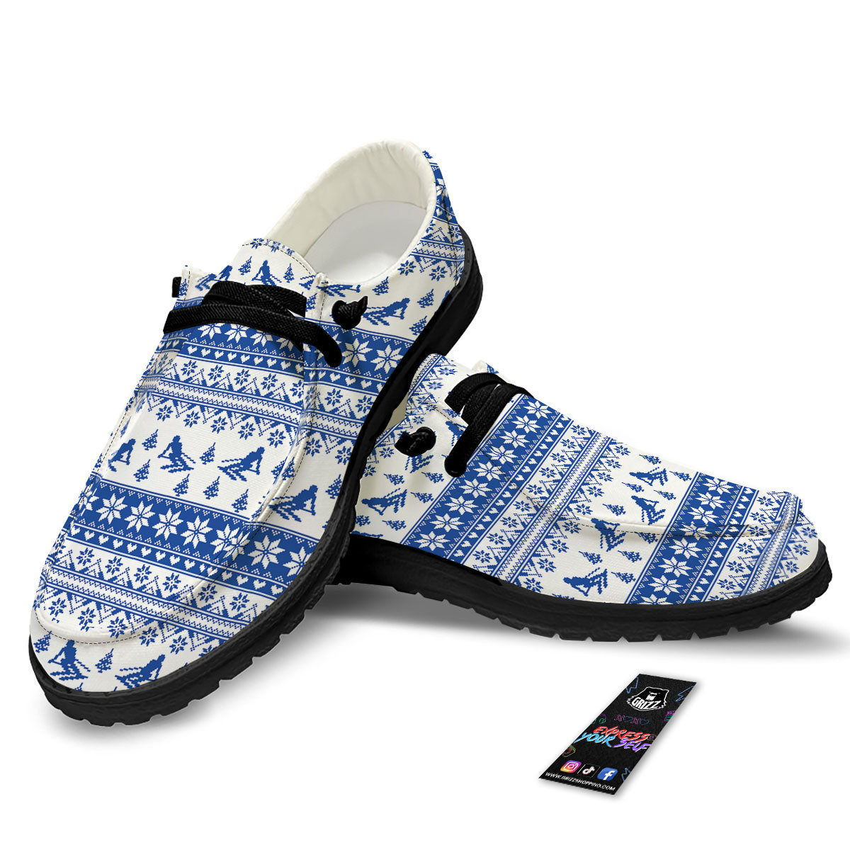 Knitting Winter Ski Print Pattern Black Loafers-grizzshop