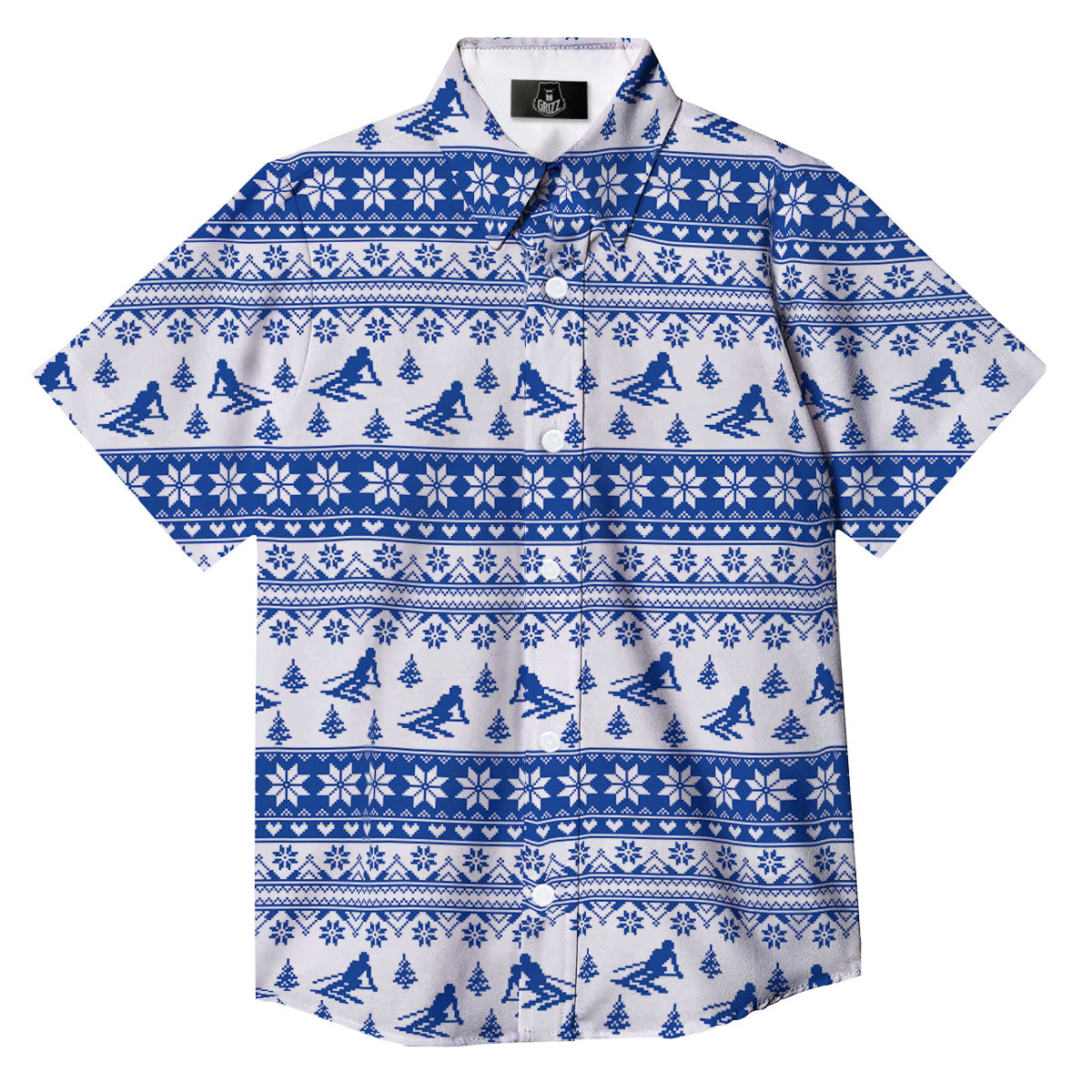 Knitting Winter Ski Print Pattern Button Up Shirt-grizzshop