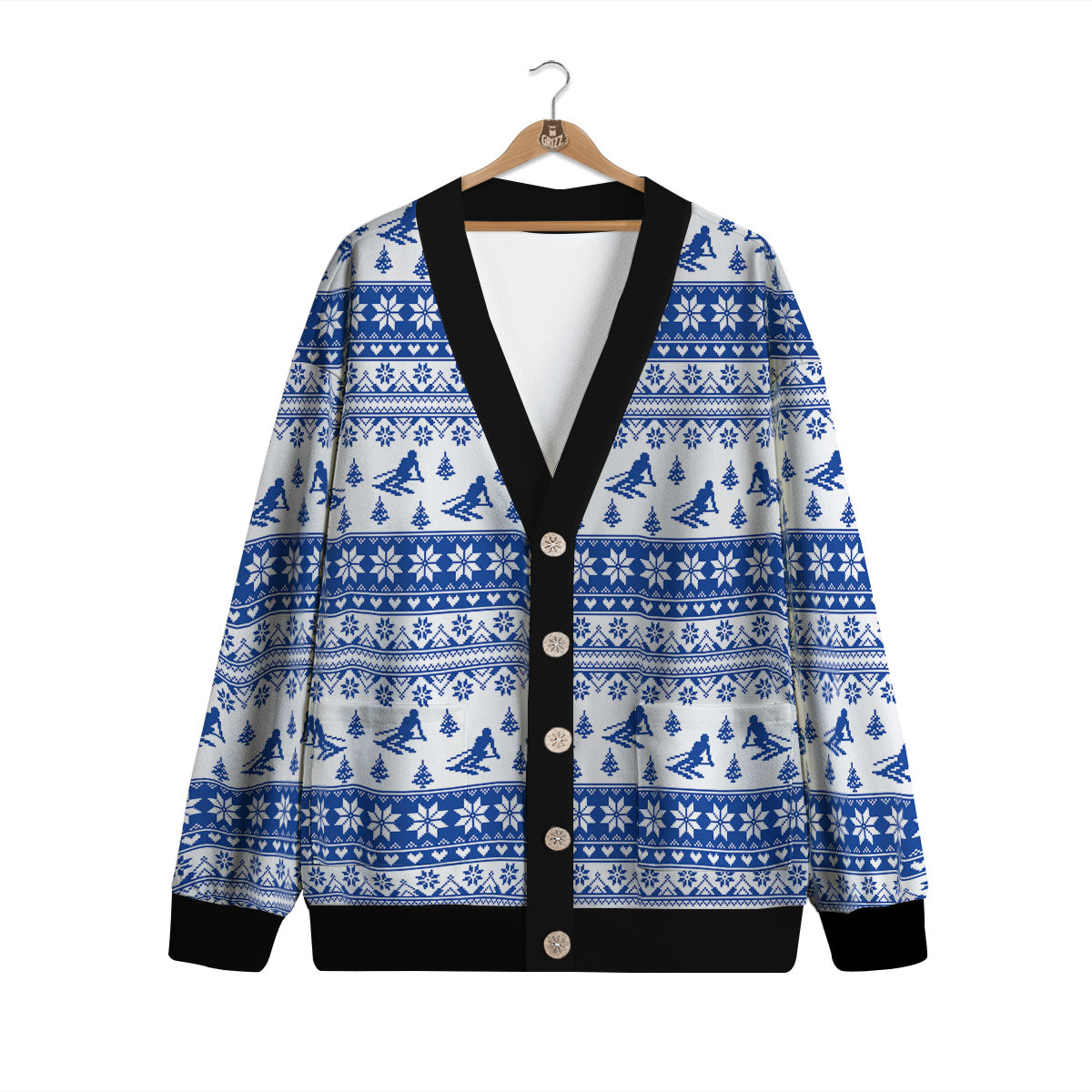 Knitting Winter Ski Print Pattern Cardigan-grizzshop