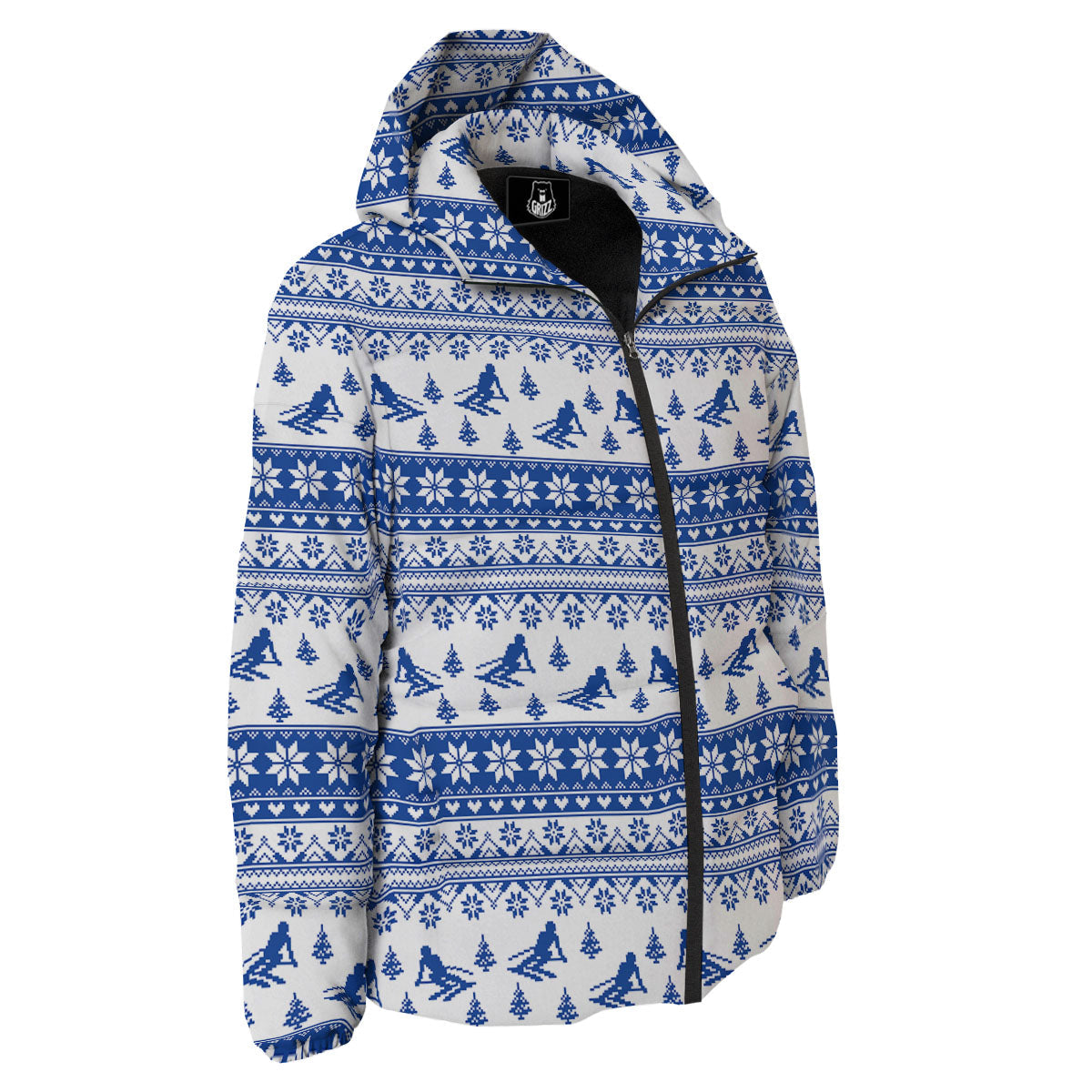 Knitting Winter Ski Print Pattern Down Jacket-grizzshop