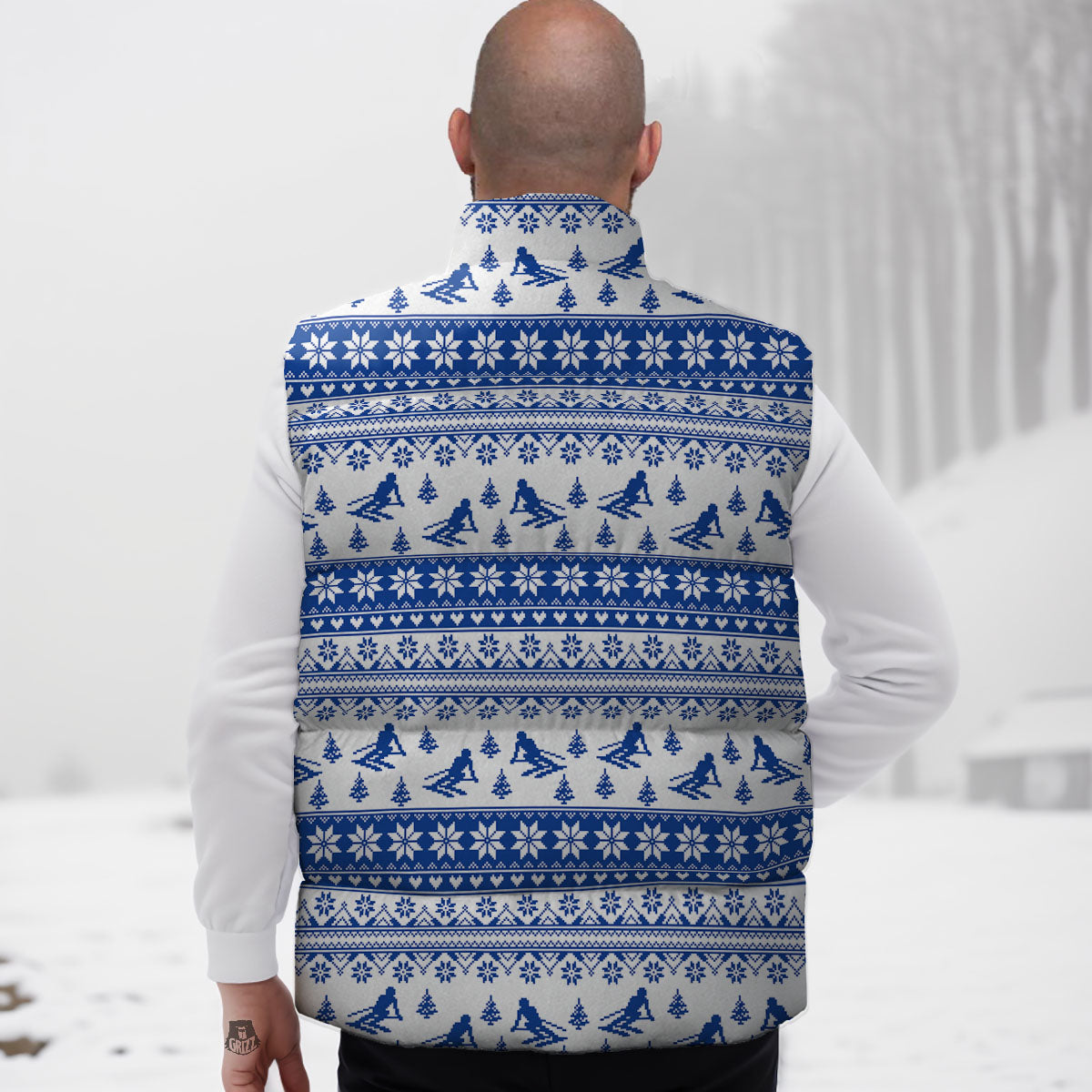 Knitting Winter Ski Print Pattern Down Vest-grizzshop