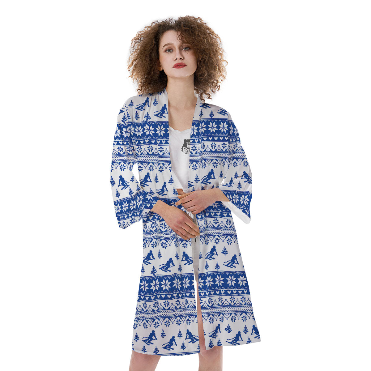 Knitting Winter Ski Print Pattern Kimono-grizzshop