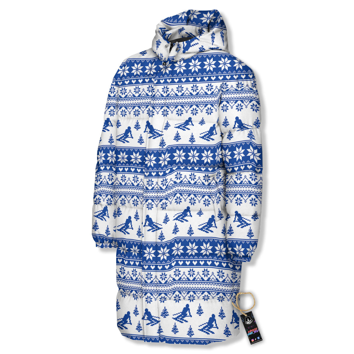 Knitting Winter Ski Print Pattern Long Down Jacket-grizzshop