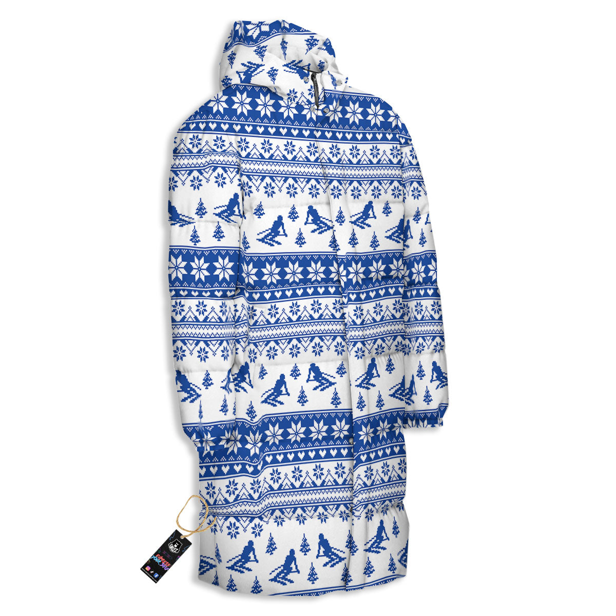 Knitting Winter Ski Print Pattern Long Down Jacket-grizzshop