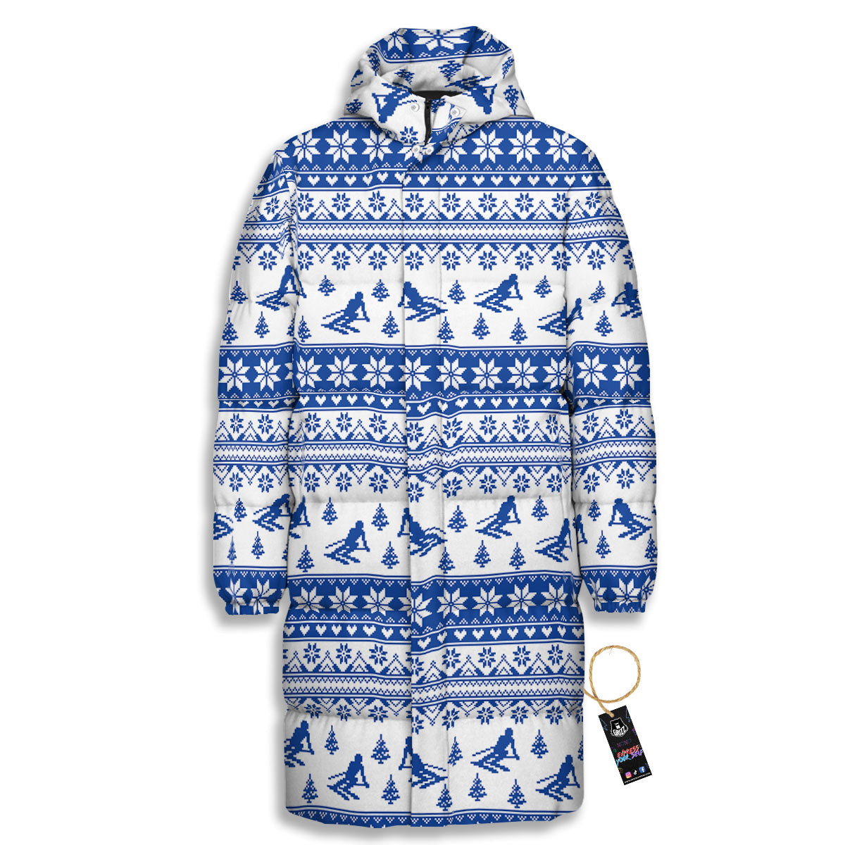 Knitting Winter Ski Print Pattern Long Down Jacket-grizzshop