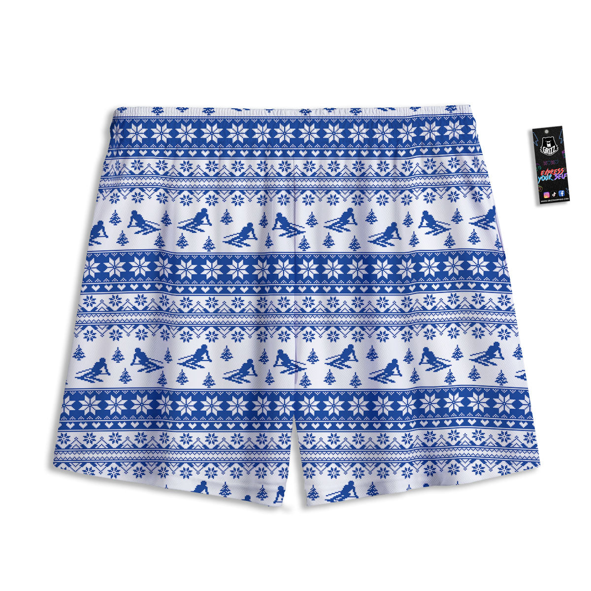 Knitting Winter Ski Print Pattern Mesh Shorts-grizzshop