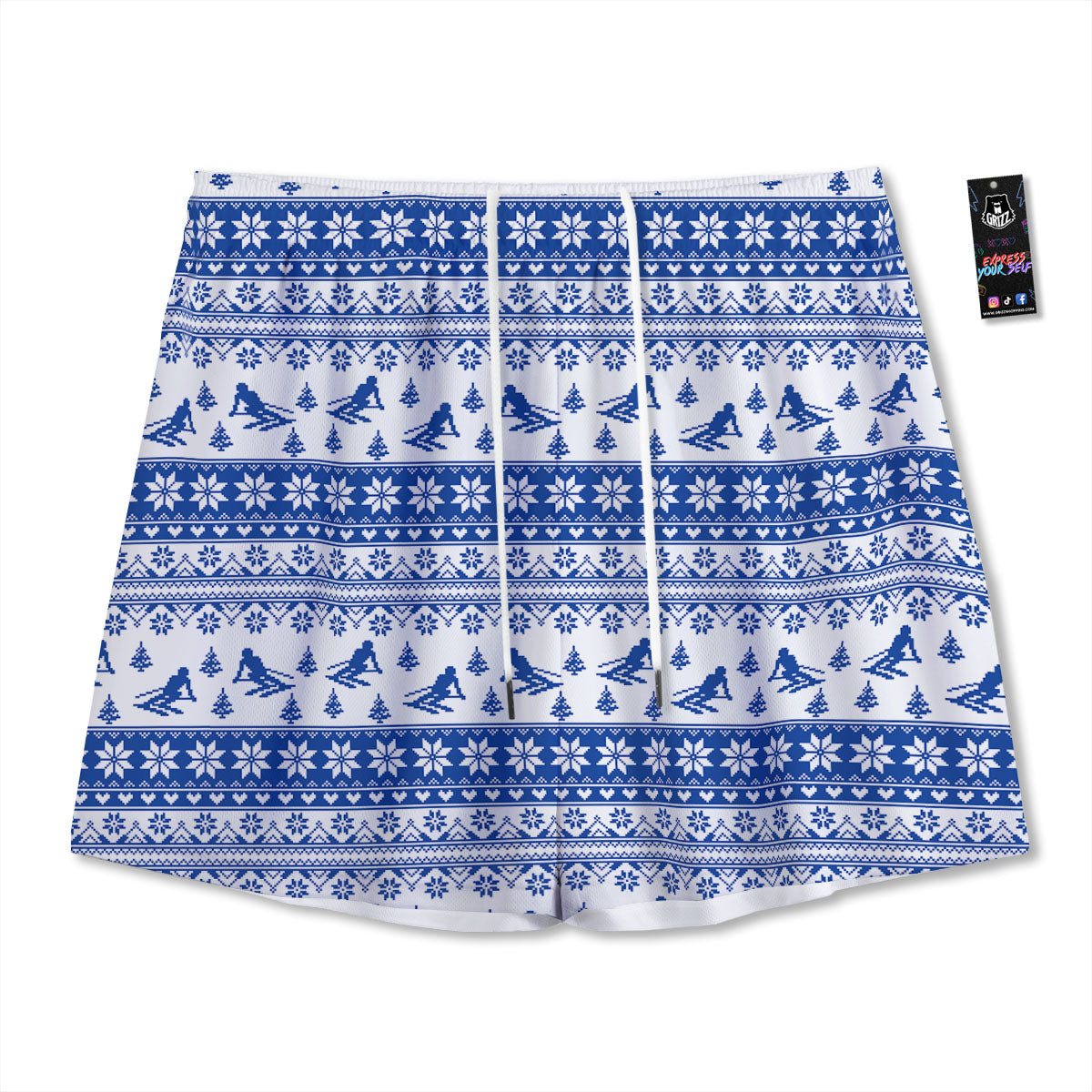 Knitting Winter Ski Print Pattern Mesh Shorts-grizzshop