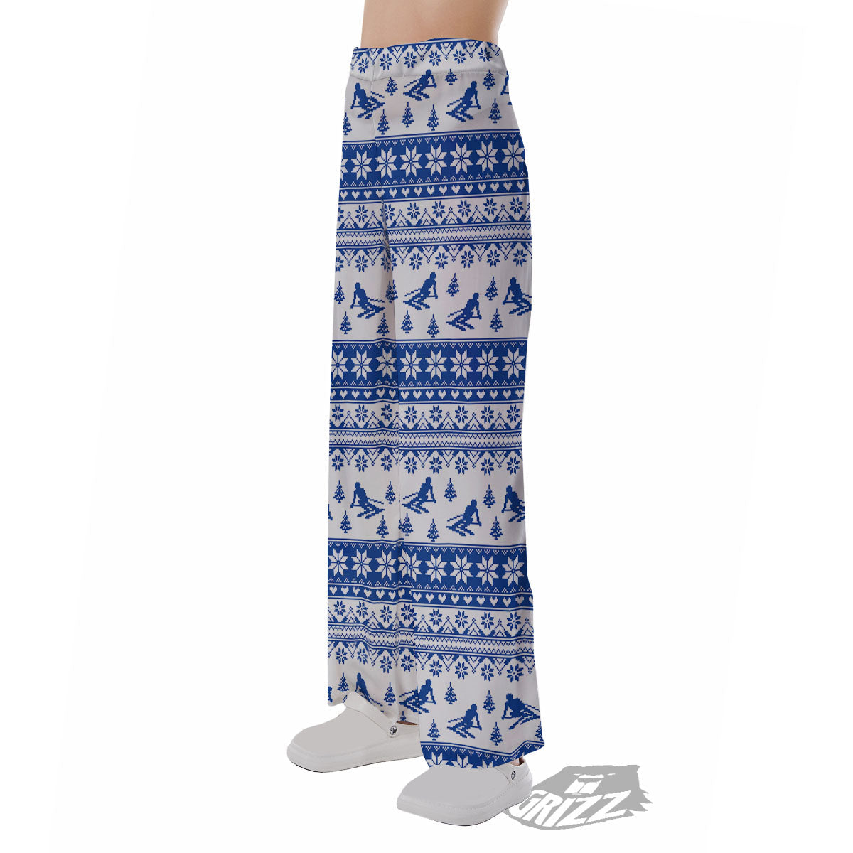 Knitting Winter Ski Print Pattern Pajama Pants-grizzshop
