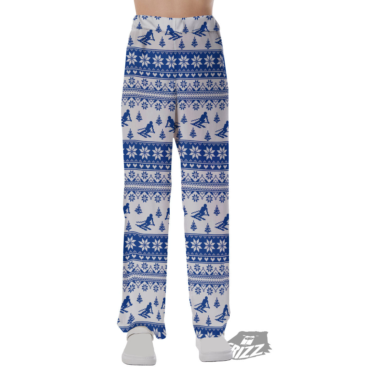 Knitting Winter Ski Print Pattern Pajama Pants-grizzshop