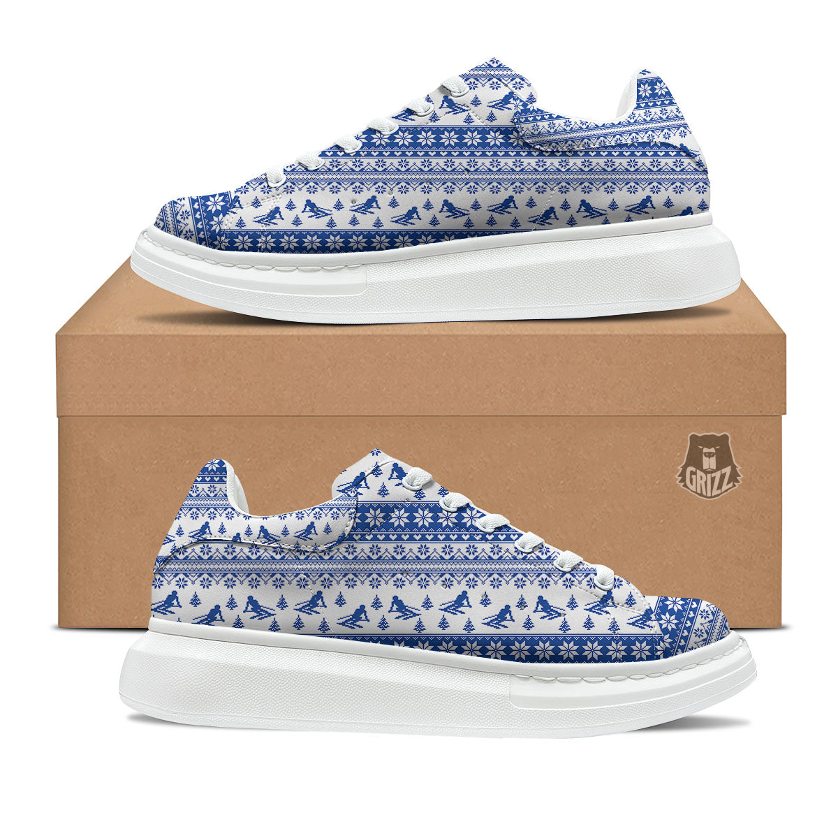 Knitting Winter Ski Print Pattern Platform Shoes-grizzshop