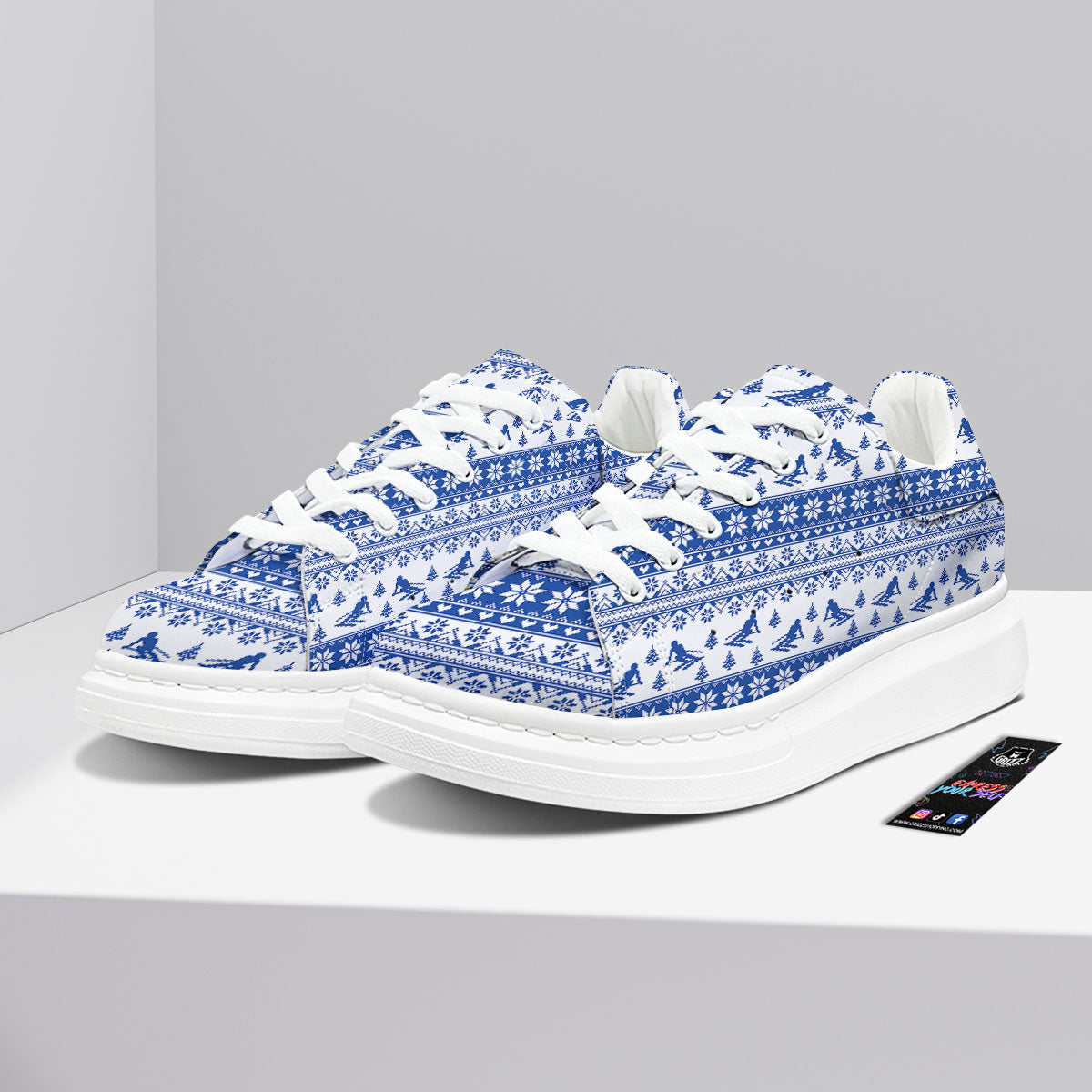 Knitting Winter Ski Print Pattern Platform Shoes-grizzshop