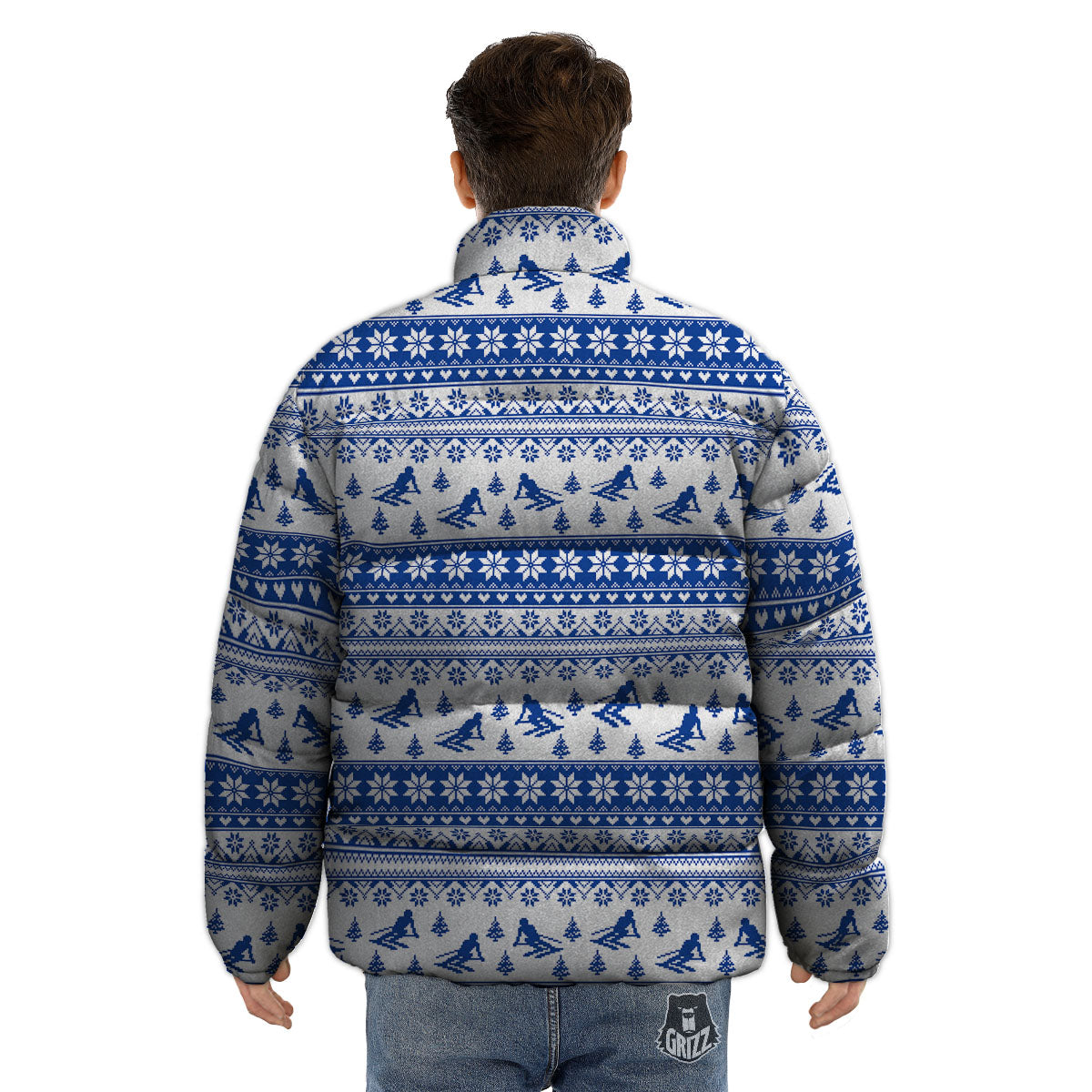 Knitting Winter Ski Print Pattern Puffer Jacket-grizzshop