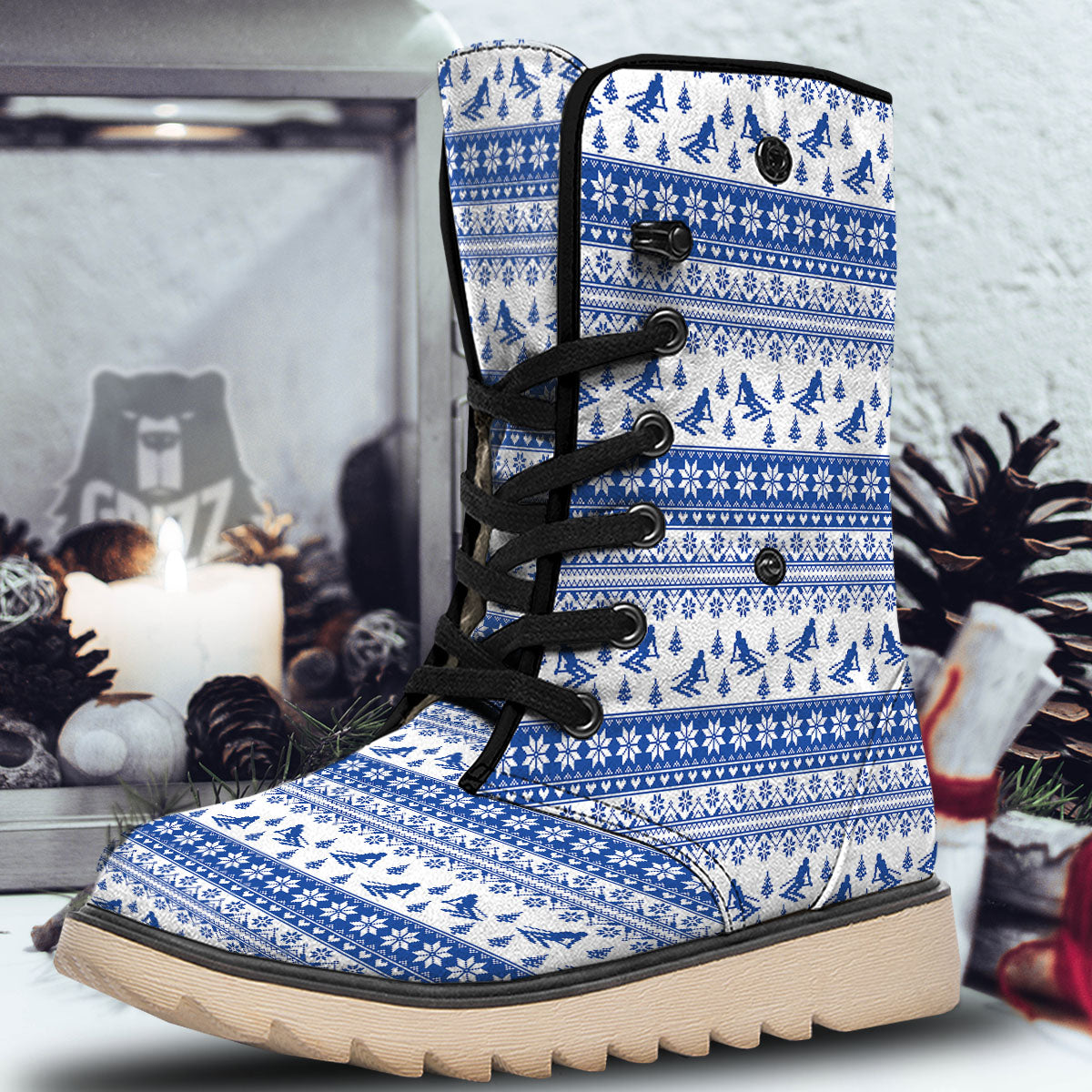 Knitting Winter Ski Print Pattern Snow Boots-grizzshop