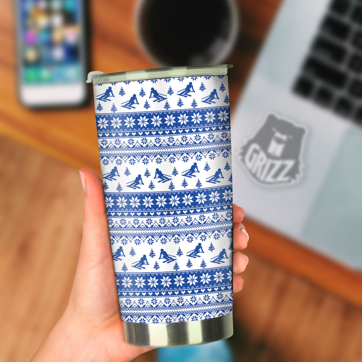 Knitting Winter Ski Print Pattern Tumbler-grizzshop