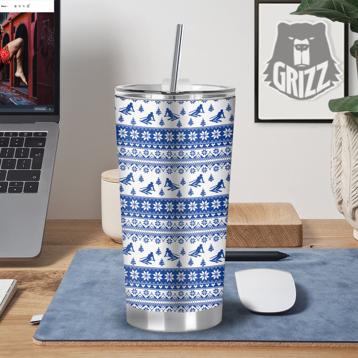 Knitting Winter Ski Print Pattern Tumbler-grizzshop
