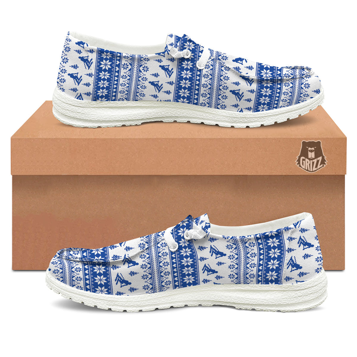 Knitting Winter Ski Print Pattern White Loafers-grizzshop