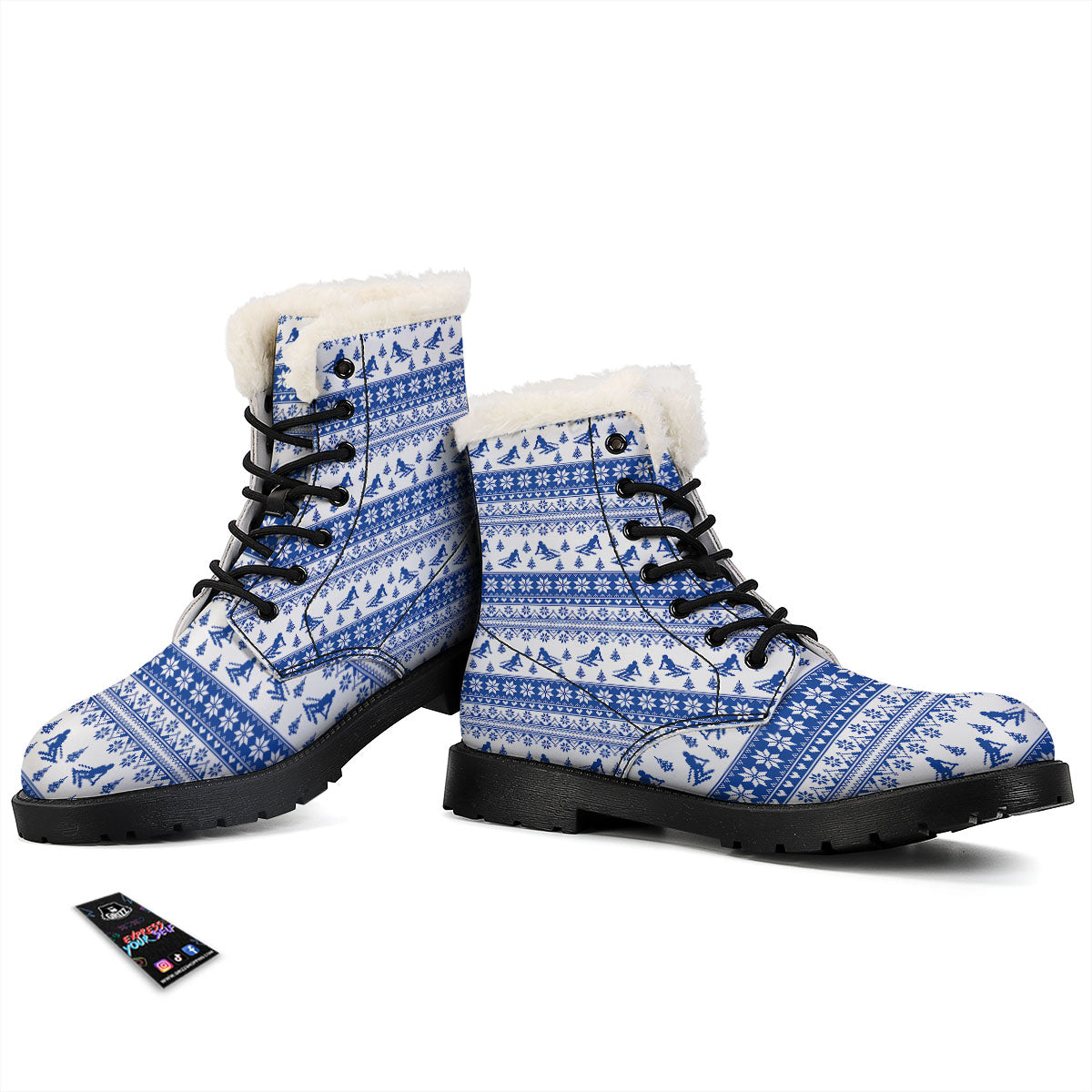 Knitting Winter Ski Print Pattern Winter Boots-grizzshop
