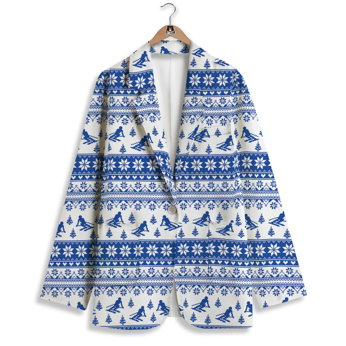 Knitting Winter Ski Print Pattern Women's Blazer-grizzshop
