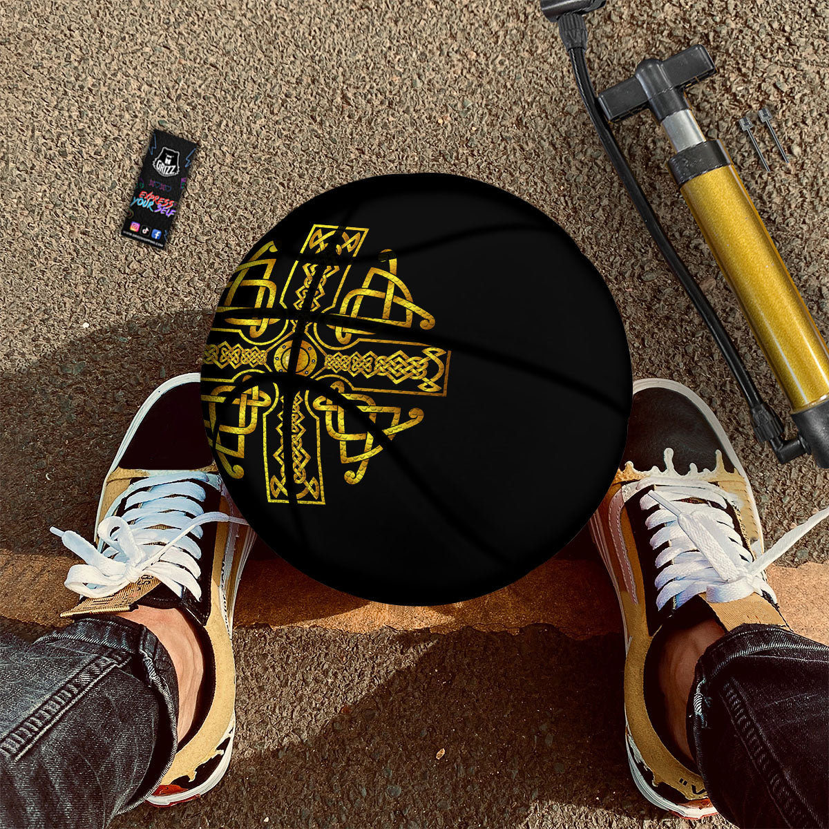 Knot Cross Gold Celtic Print Basketball-grizzshop