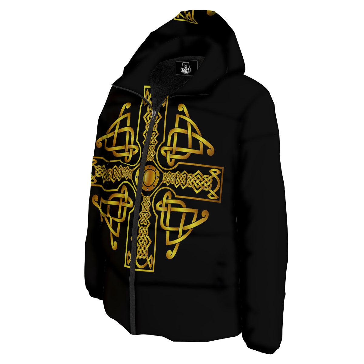 Knot Cross Gold Celtic Print Down Jacket-grizzshop