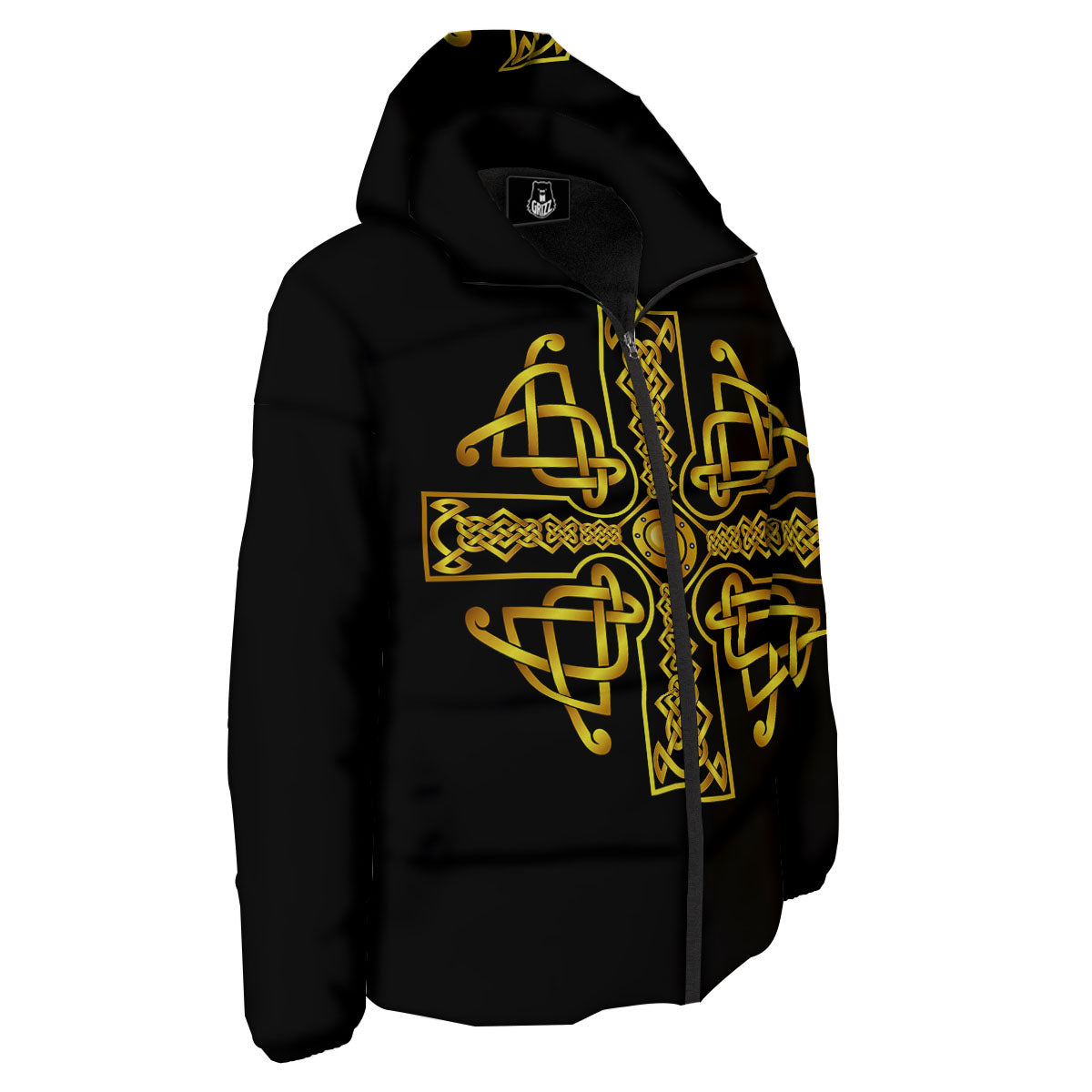 Knot Cross Gold Celtic Print Down Jacket-grizzshop