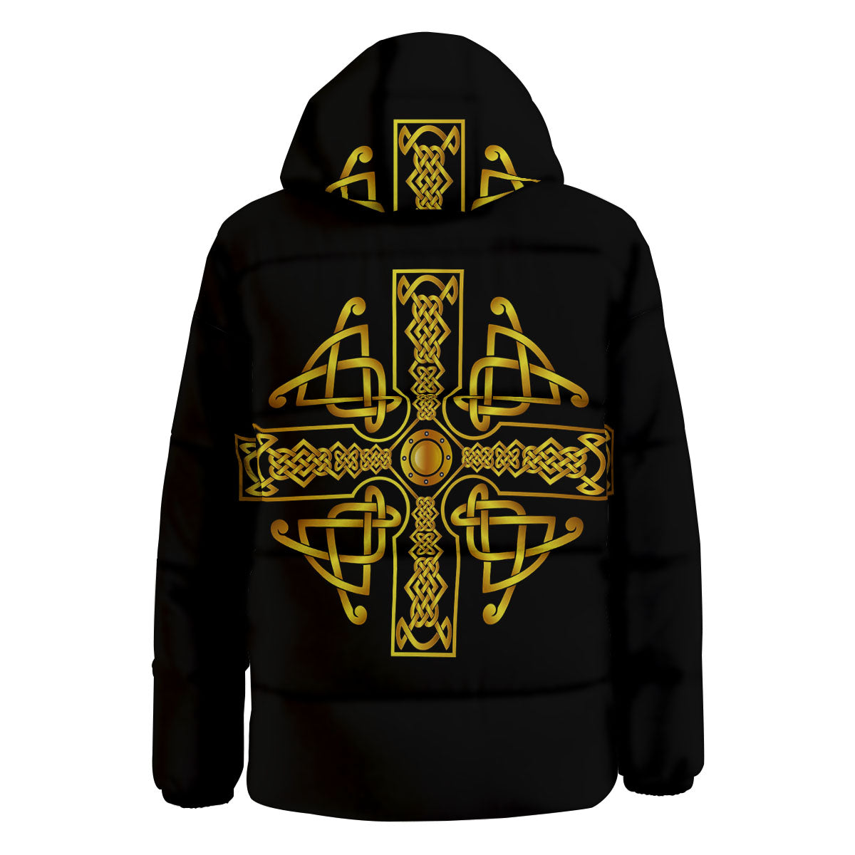 Knot Cross Gold Celtic Print Down Jacket-grizzshop