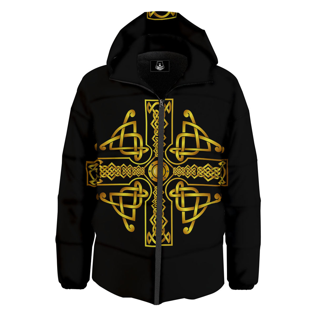 Knot Cross Gold Celtic Print Down Jacket-grizzshop