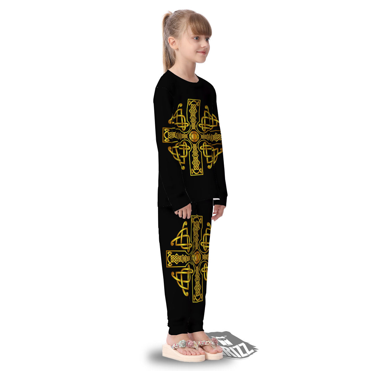 Knot Cross Gold Celtic Print Kid's Pajamas-grizzshop