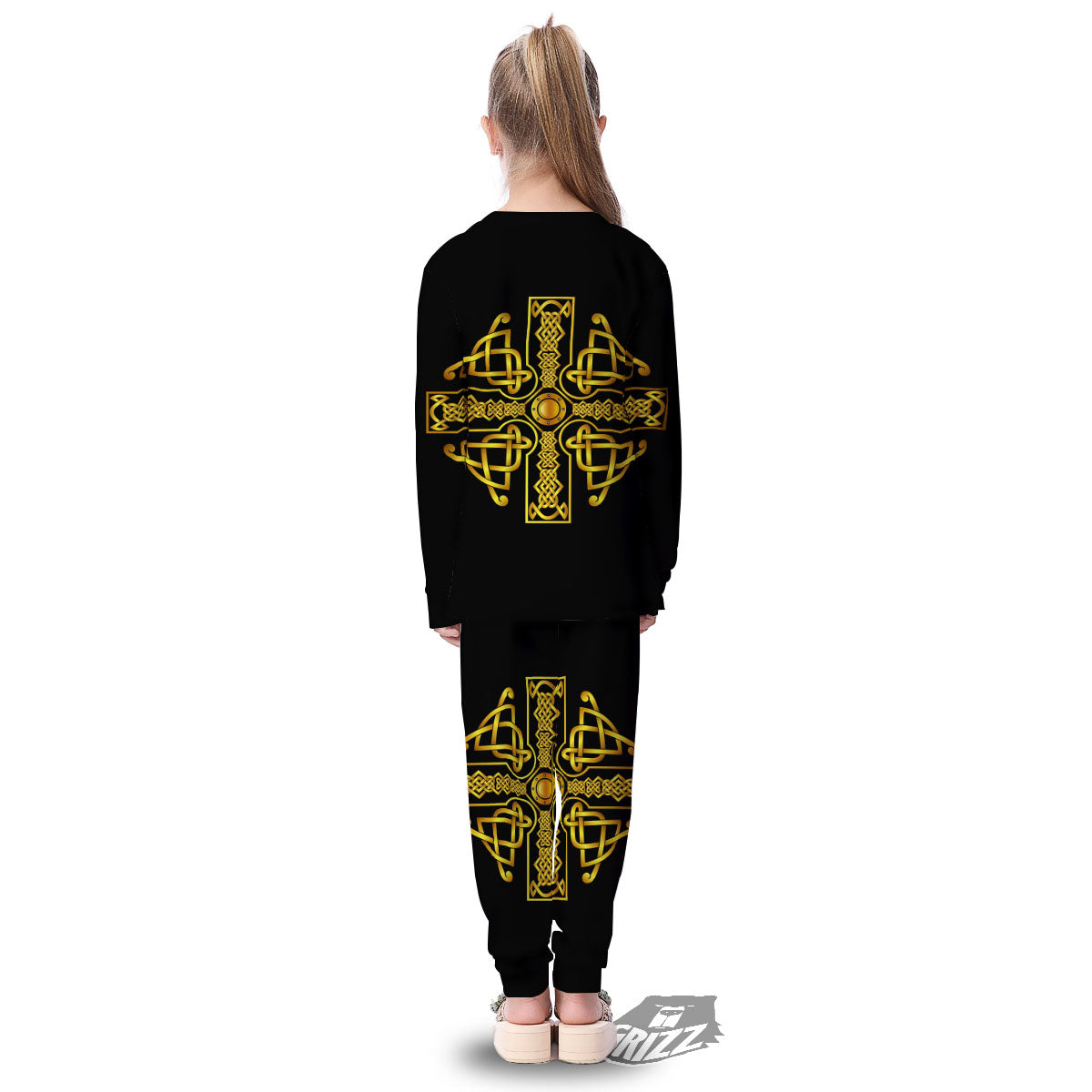 Knot Cross Gold Celtic Print Kid's Pajamas-grizzshop