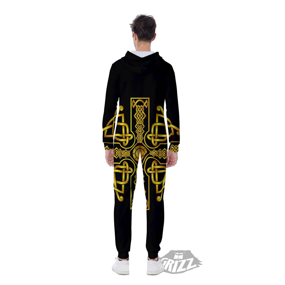 Knot Cross Gold Celtic Print Men's Jumpsuit-grizzshop