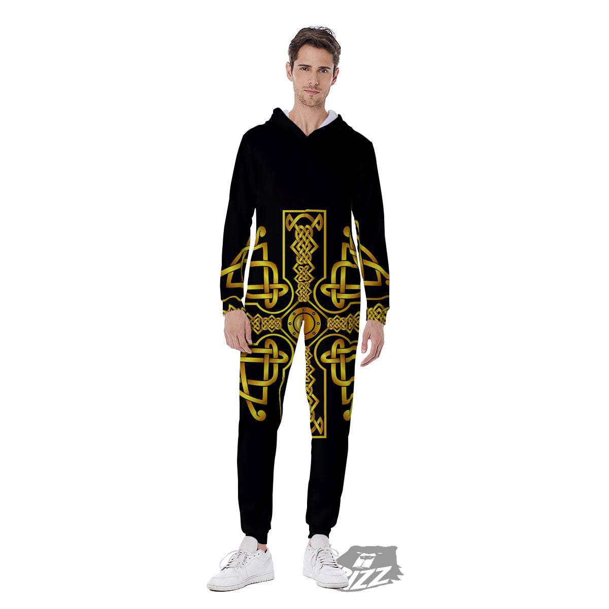 Knot Cross Gold Celtic Print Men's Jumpsuit-grizzshop