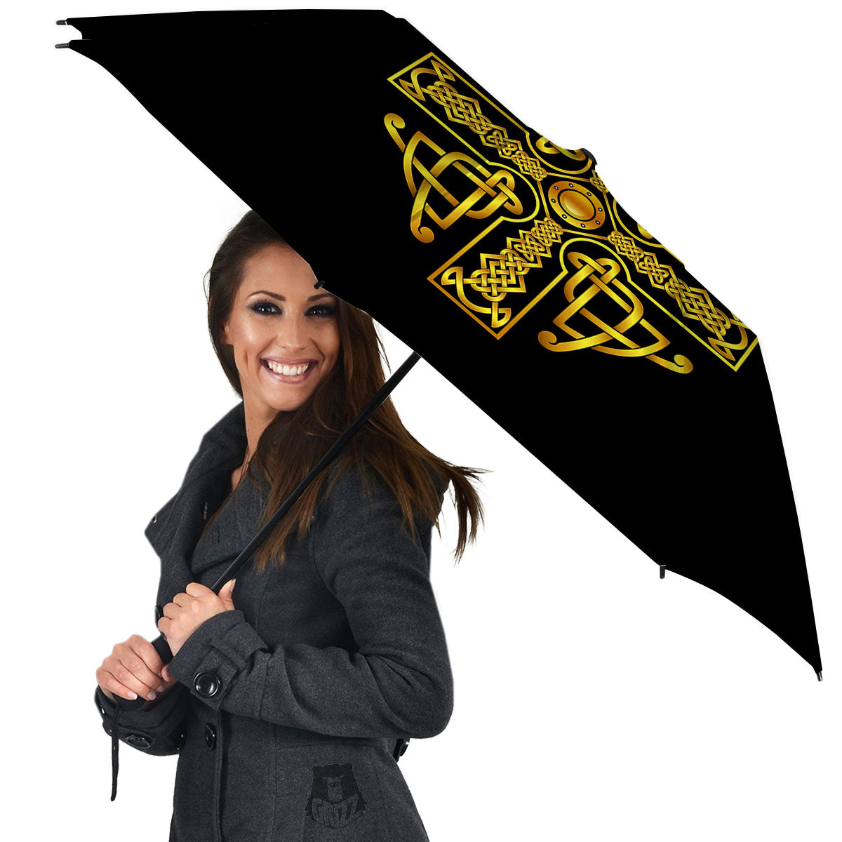 Knot Cross Gold Celtic Print Umbrella-grizzshop