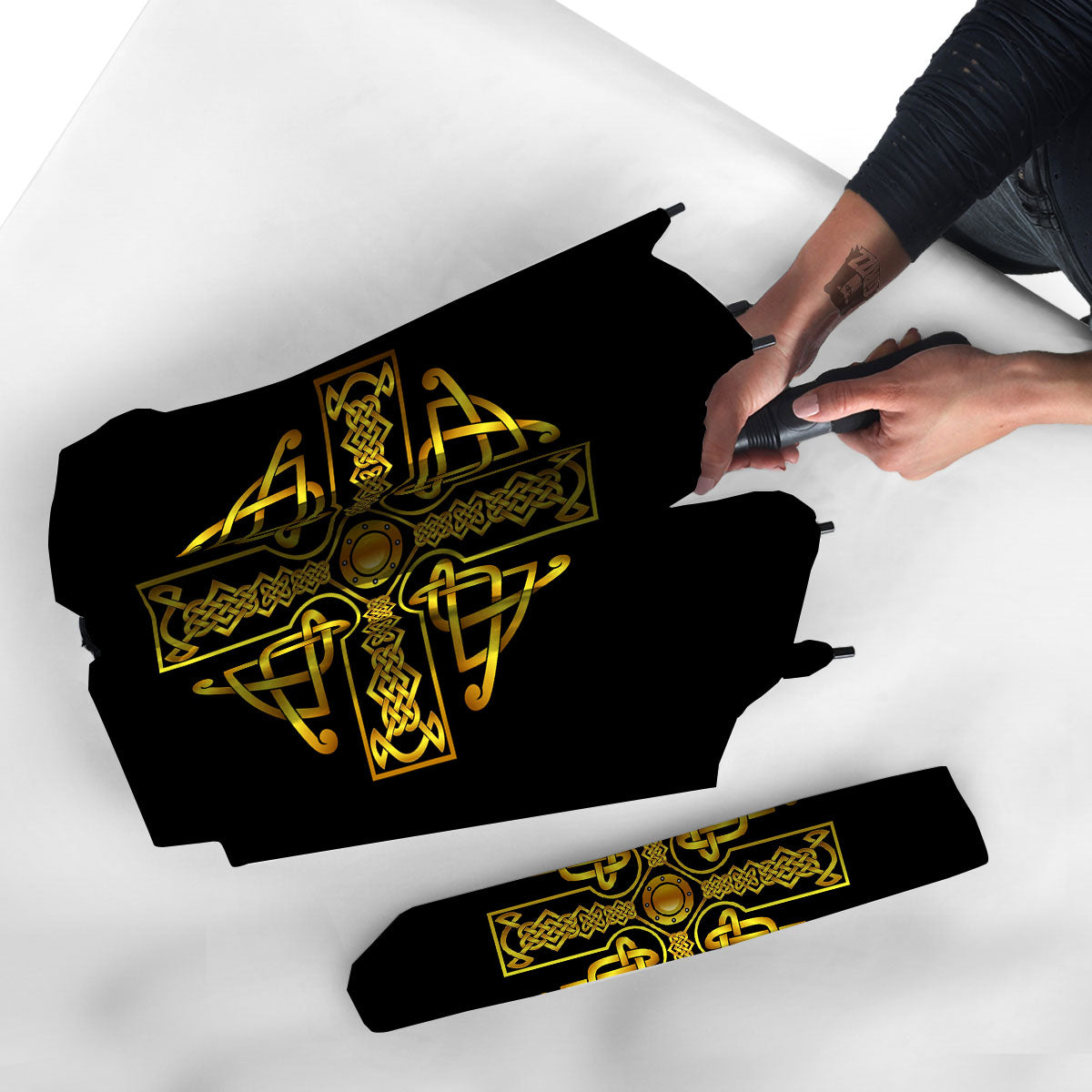 Knot Cross Gold Celtic Print Umbrella-grizzshop