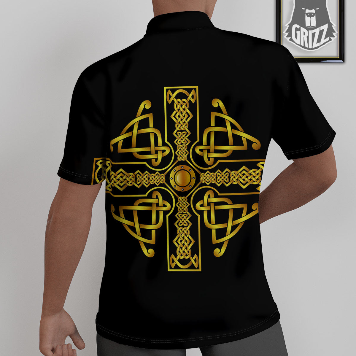 Knot Cross Gold Celtic Print Untucked Shirts-grizzshop