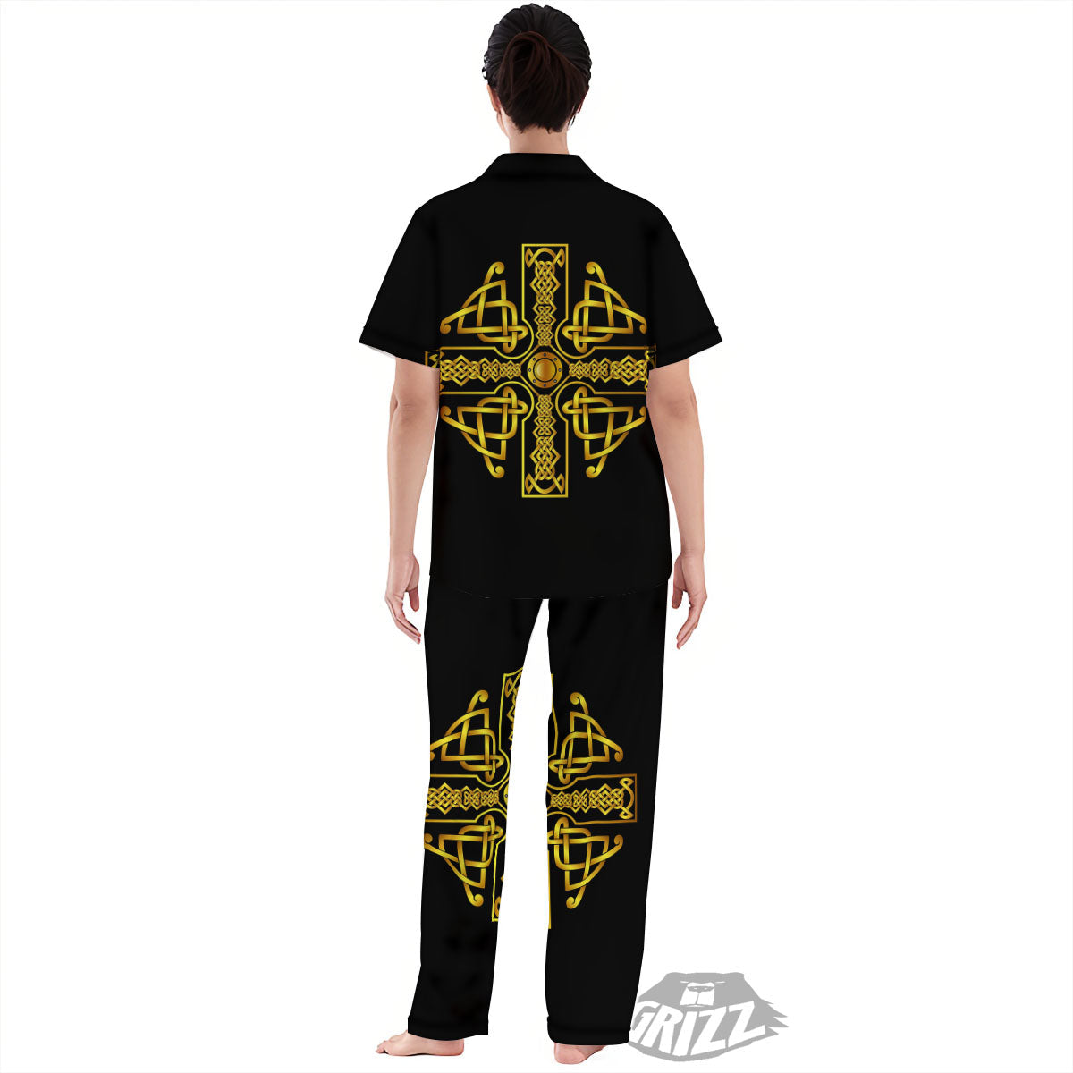 Knot Cross Gold Celtic Print Women's Pajamas Set-grizzshop