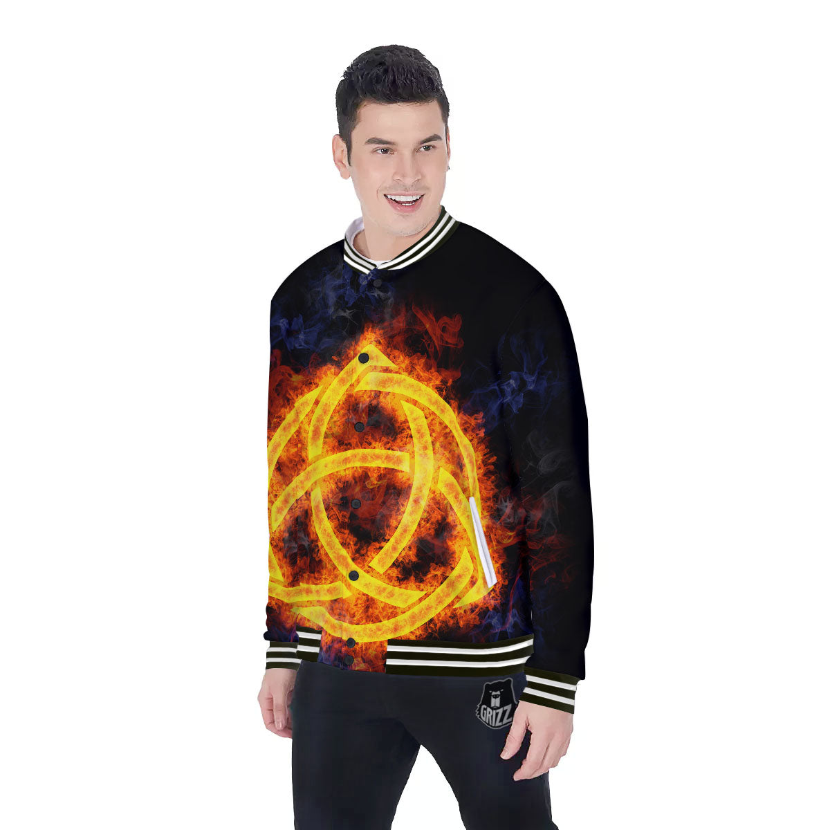 Knot Fire Celtic Print Baseball Jacket-grizzshop