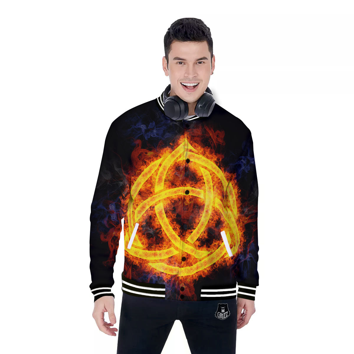 Knot Fire Celtic Print Baseball Jacket-grizzshop