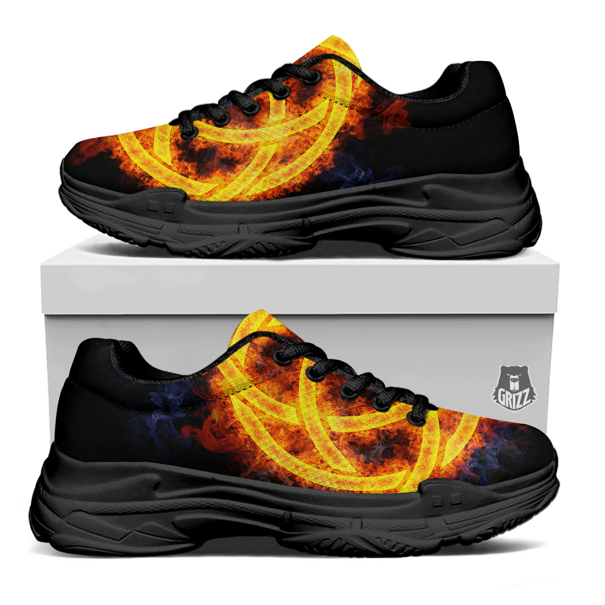 Knot Fire Celtic Print Black Chunky Shoes-grizzshop