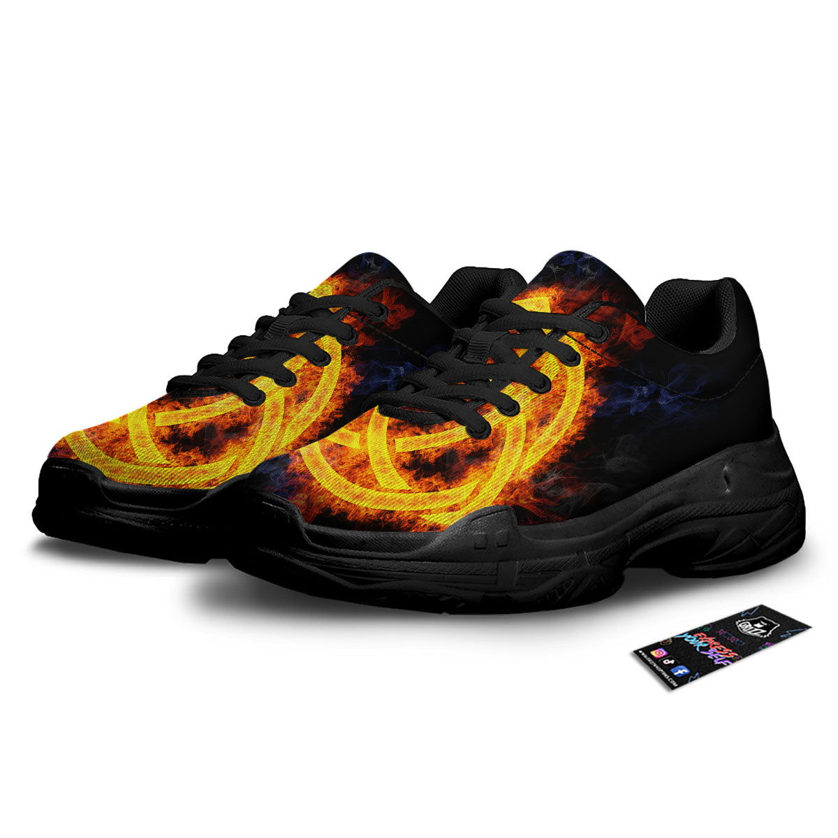 Knot Fire Celtic Print Black Chunky Shoes-grizzshop