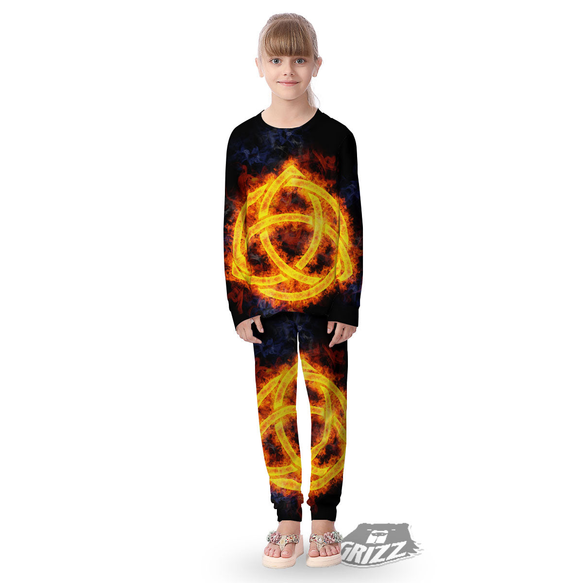 Knot Fire Celtic Print Kid's Pajamas-grizzshop