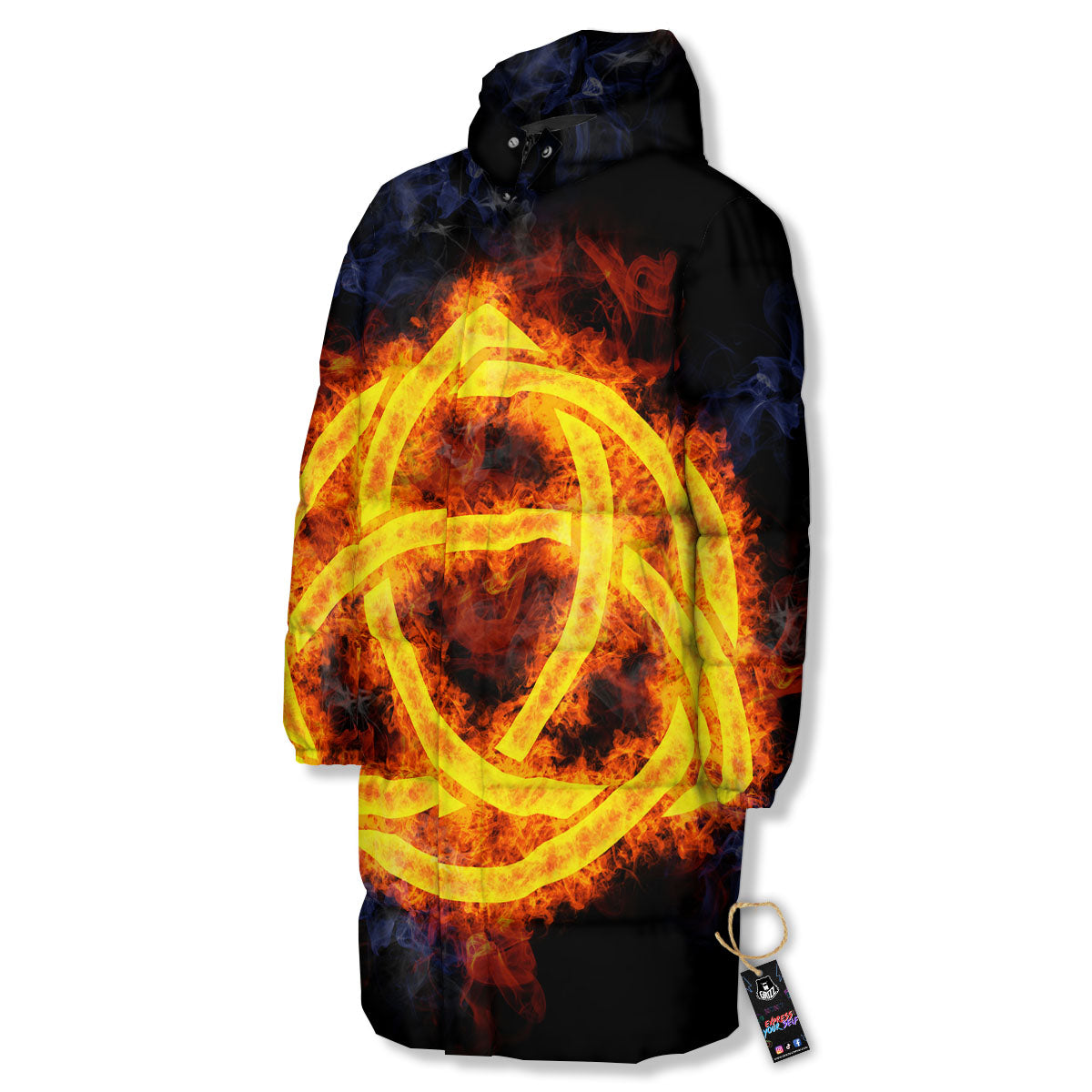 Knot Fire Celtic Print Long Down Jacket-grizzshop