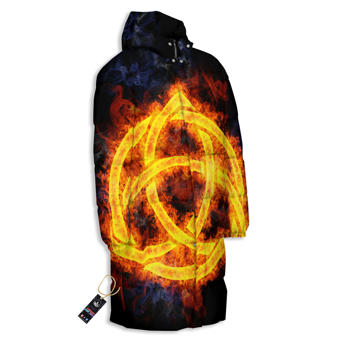 Knot Fire Celtic Print Long Down Jacket-grizzshop